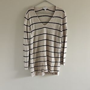 Old Navy Cream and Black V-Neck Sweater Nautical Stripes